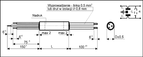 Kondensator przeciwzakłóceniowy KSPpz-10, 0,1µF+2x2700pF